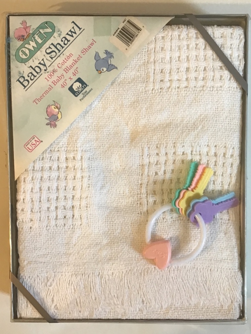 Vintage Owen Baby Shawl & Rattle Set (Damaged Box)